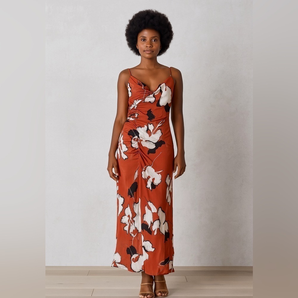 Tanya Taylor ruched slit sleeveless floral midi dress